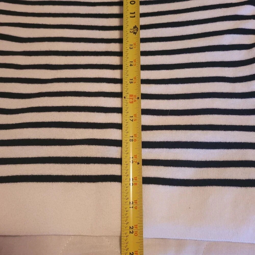 Talbots white collared polo sweater black stripes button cuffs nautical preppy M - Picture 10 of 10